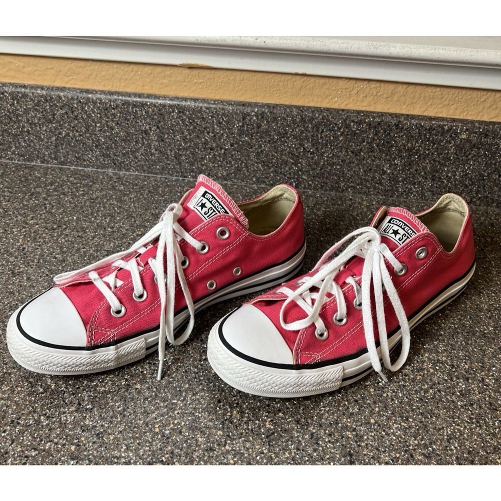 Converse All Star Low Womens Sz 8 Pink/Red Canvas Sneaker Skate Lace Up Mens 10